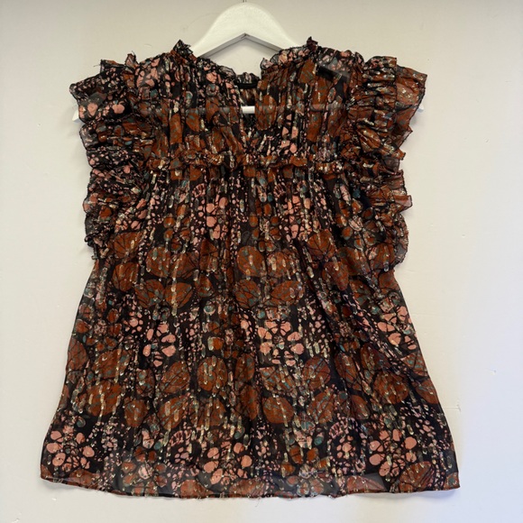 Ulla Johnson Womens  Silk Brown Metallic Top Size 2 Sleeveless - Picture 2 of 11